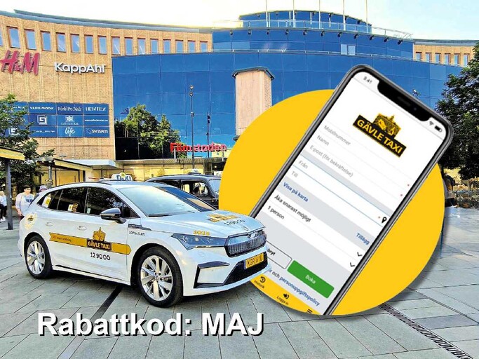 Få 10 % rabatt hela maj när du bokar med Gävle Taxis app