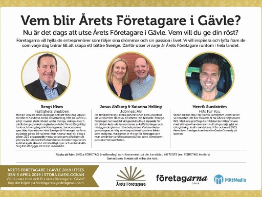 Rösta på vem som blir Årets Företagare i Gävle