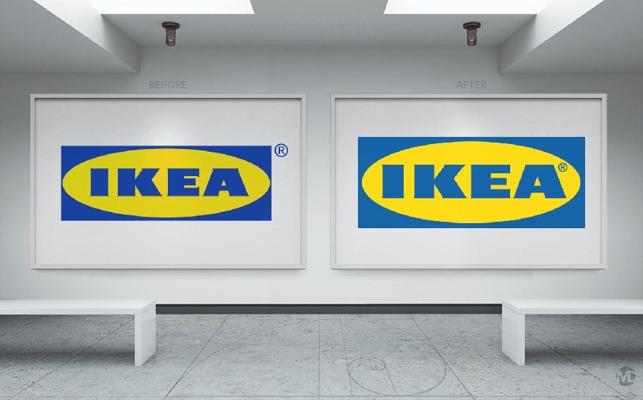 Ikeas tidigare logotype till vänster och den nya logotypen.