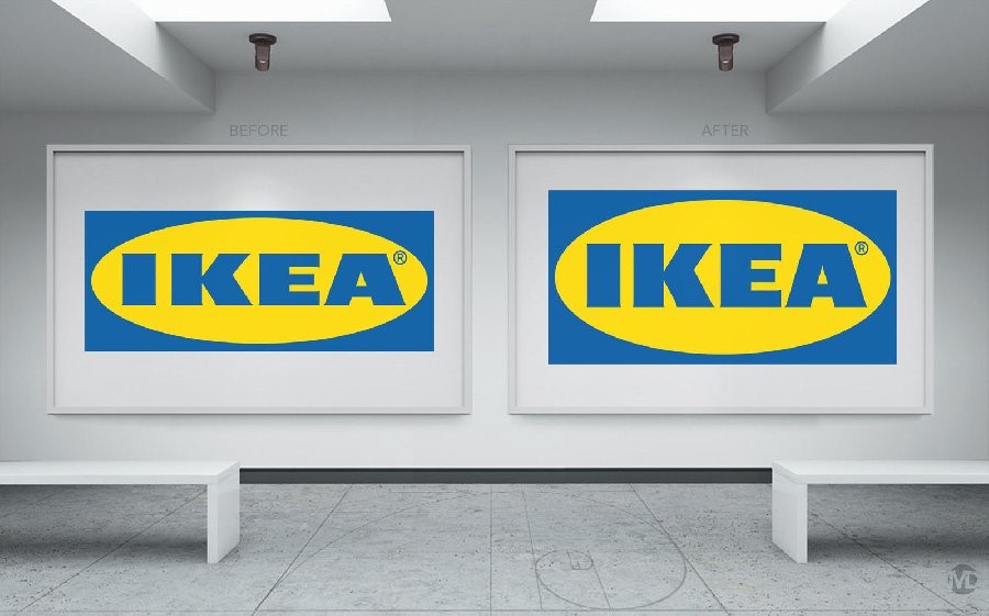 Precis nya förslag på Ikeas logotype till höger.